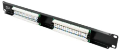 DELTACO 19" patch panel, 16+xRJ45, Cat6, UTP, 10Gbps, sort