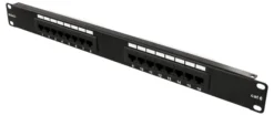 DELTACO 19" patch panel, 16+xRJ45, Cat6, UTP, 10Gbps, sort