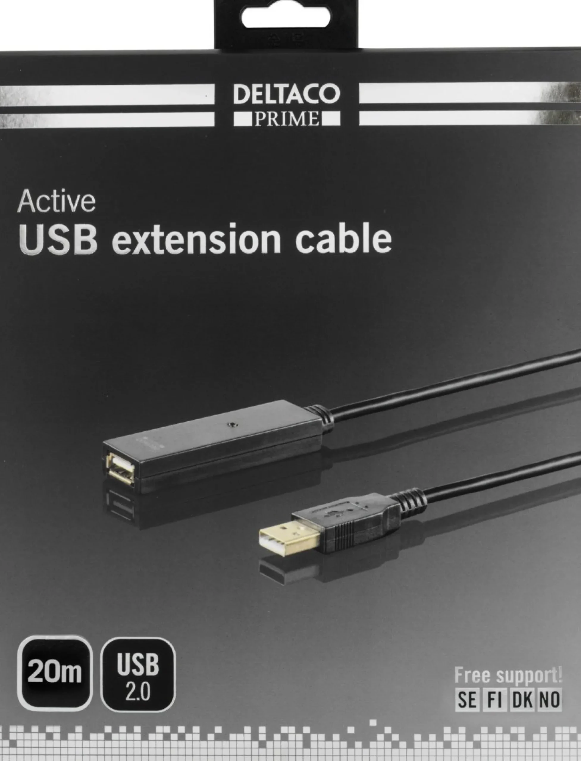 DELTACO PRIME USB 2.0 forlængerkabel, aktivt, Type A han - Typ