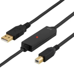 DELTACO PRIME USB 2.0 kabel Type A han - Type B han, aktiv, 5m