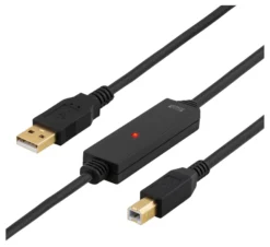 DELTACO PRIME USB 2.0 kabel Type A han - Type B han, aktiv, 10m, sort