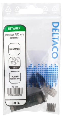 DELTACO RJ45 plug Cat6A, unshielded, tool-less, grå