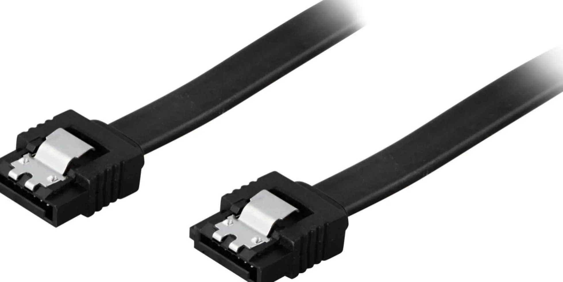 DELTACO SATA-kabel, SATA 6Gb/s, låse-clips, ret-ret, 0,7m, sort