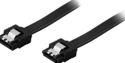 DELTACO SATA-kabel, SATA 6Gb/s, låse-clips, lige-lige, 1m, sort
