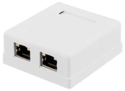 DELTACO shielded network socket, Surface UTP 2xRJ45, Cat6, hvid