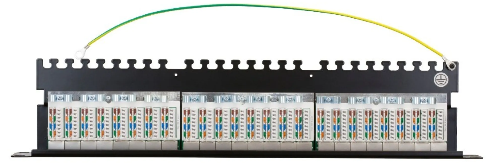 DELTACO STP patch panel, 24xRJ45, Cat6a, 1U, 19", metal, sort