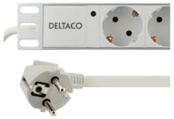 DELTACO strømskinne, 8xCEE 7/4, 1xCEE 7/7, 2m kabel, Hvid