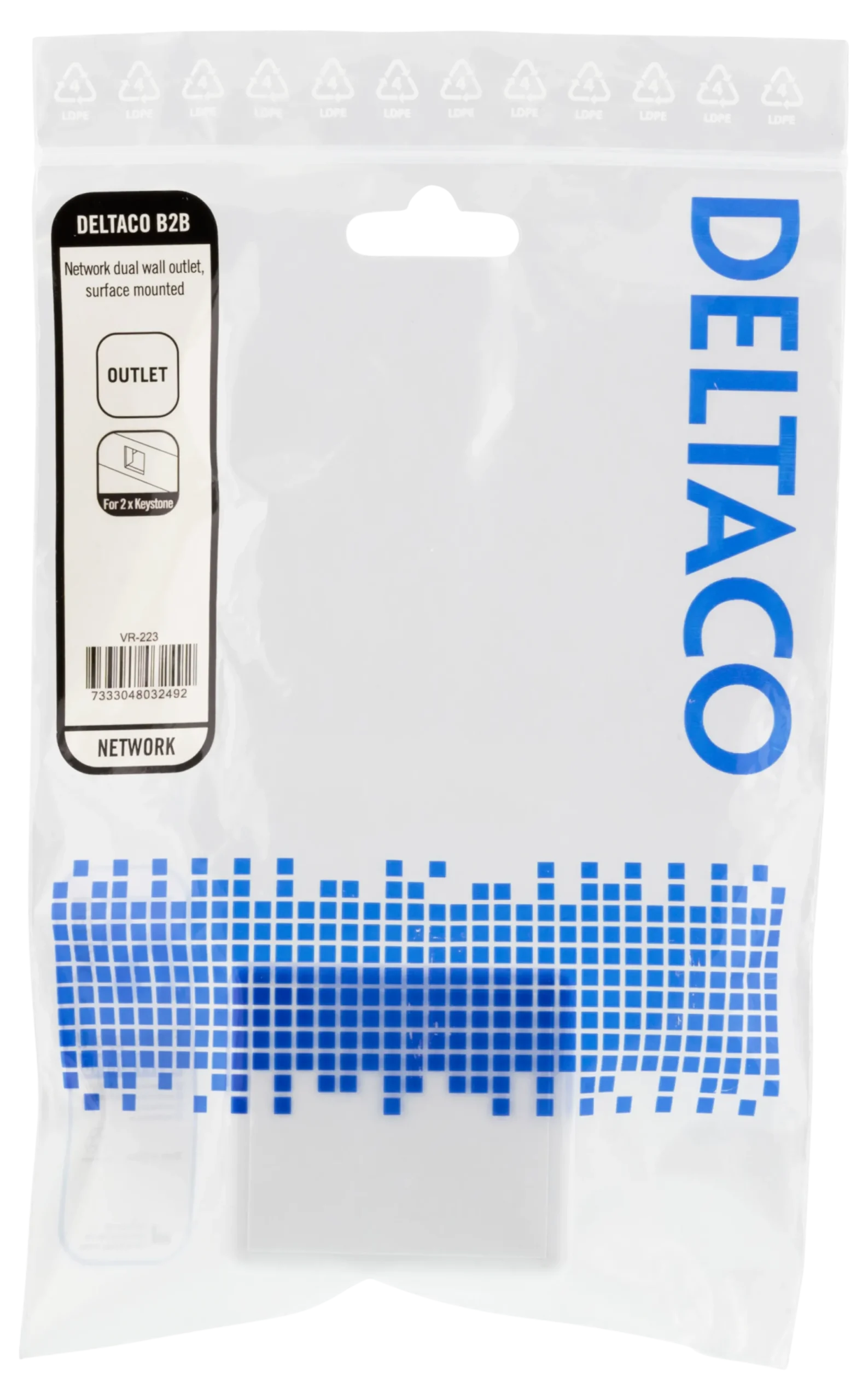 DELTACO Surface mount box for Keystone, 2 ports, hvid