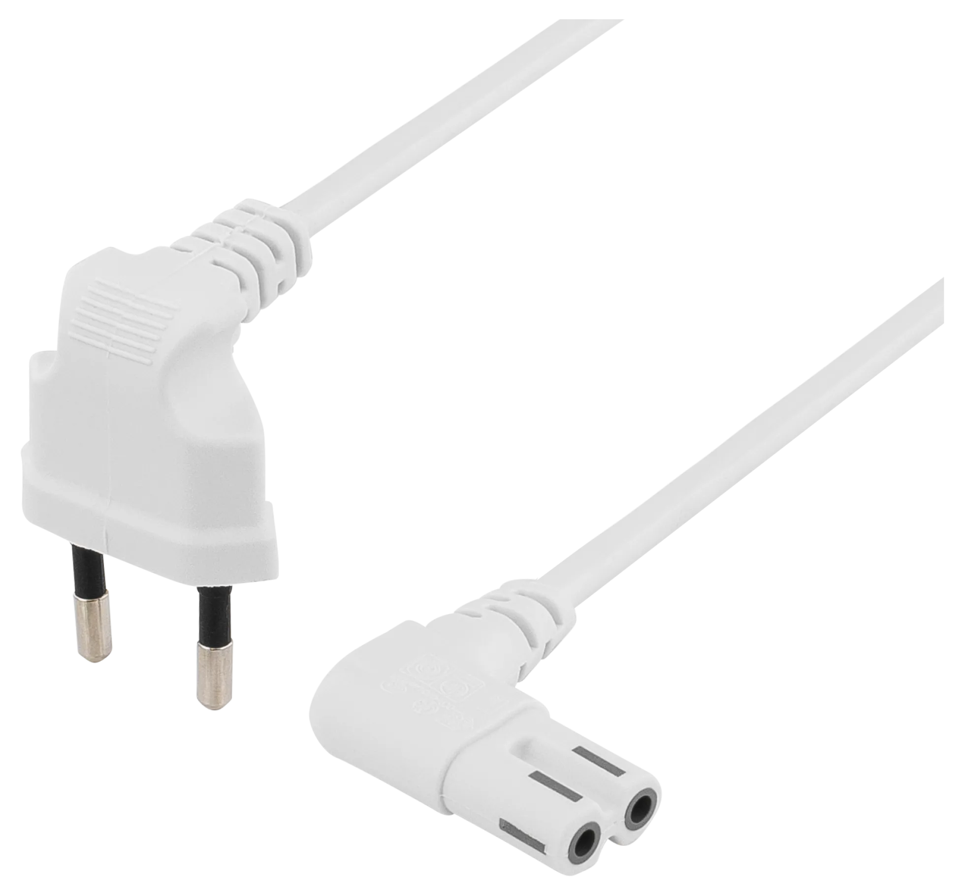 DELTACO ungrounded device cable, 3m, angled CEE 7/16 - IEC 60320, hvid