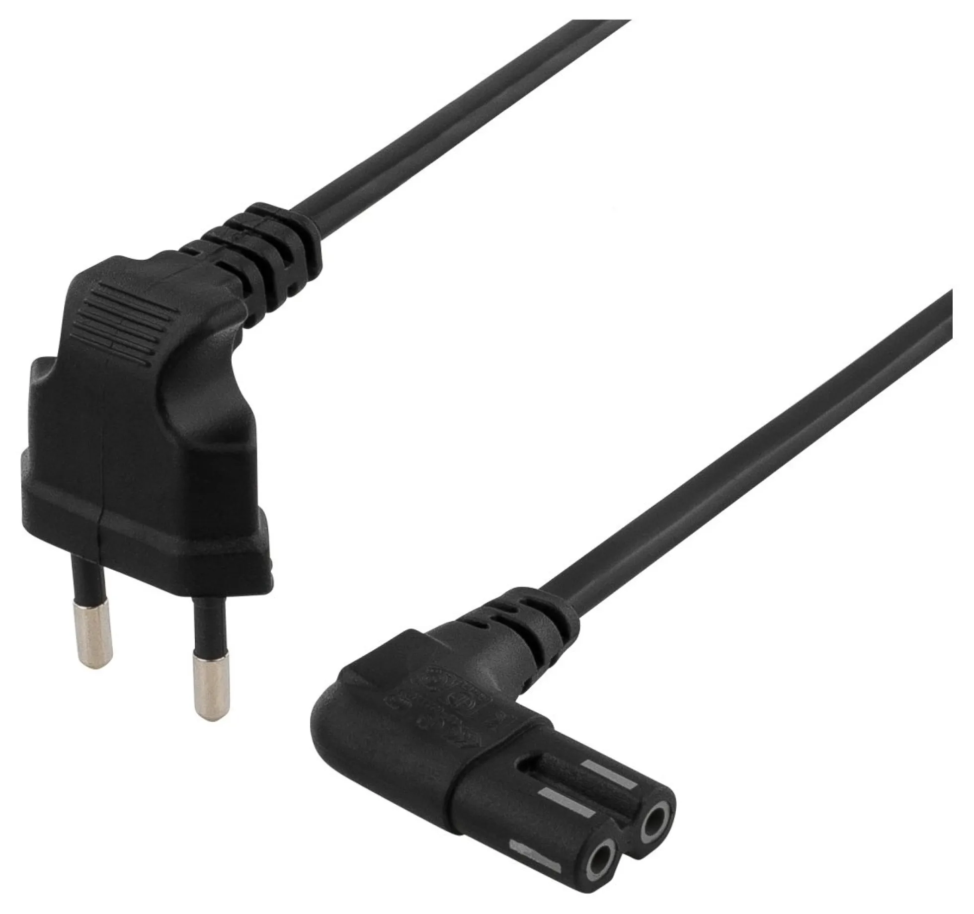 DELTACO ungrounded device cable, 3m, angled CEE 7/16 - IEC 60320, sort