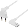 DELTACO ungrounded device cable, 2m, angled CEE 7/16 - IEC 60320, hvid