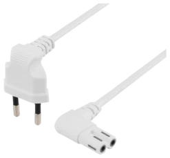 DELTACO ungrounded device cable, 0.5m, angled CEE 7/16, IEC 60320, hvid