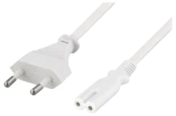 DELTACO ungrounded power cable, CEE 7/16 to IEC 60320 C7, 1m, hvid
