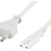DELTACO ungrounded power cable, CEE 7/16 to IEC 60320 C7, 2m, hvid