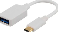 DELTACO USB-adapter, USB 3.1 type C han - type A hun, Gen 1, hvid