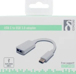 DELTACO USB-adapter, USB 3.1 type C han - type A hun, Gen 1, hvid