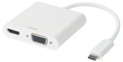 DELTACO USB-C docking station, HDMI/VGA/USB-C, 100W USB-C PD 3.0, whit