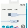DELTACO USB-C to USB-A kabel, 0.5m, 3A, USB 2.0, hvid