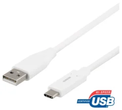 DELTACO USB-C to USB-A kabel, 0.5m, 3A, USB 2.0, hvid