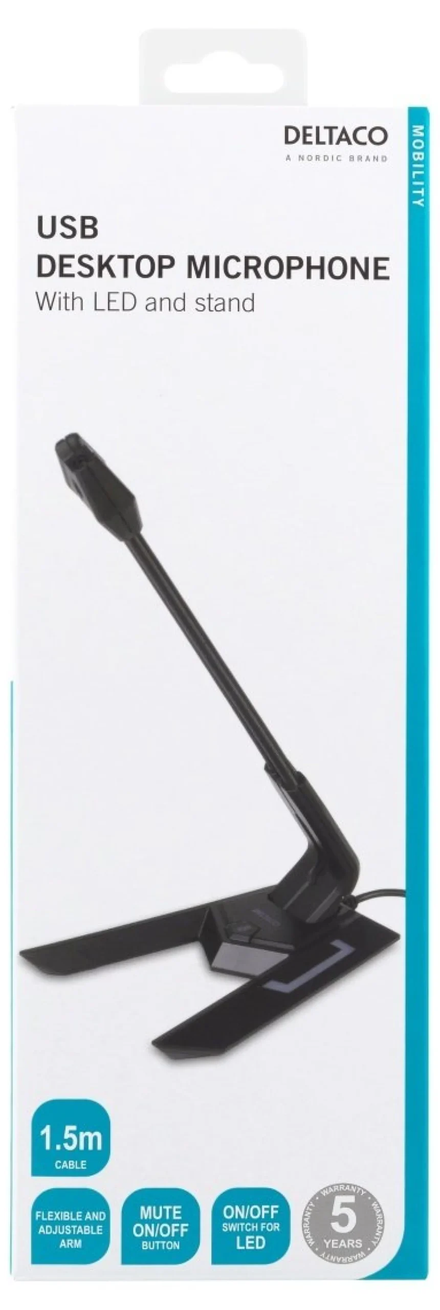 DELTACO USB Desktop Mikrofon, frequency range, 100Hz - 1kHz, sensiti