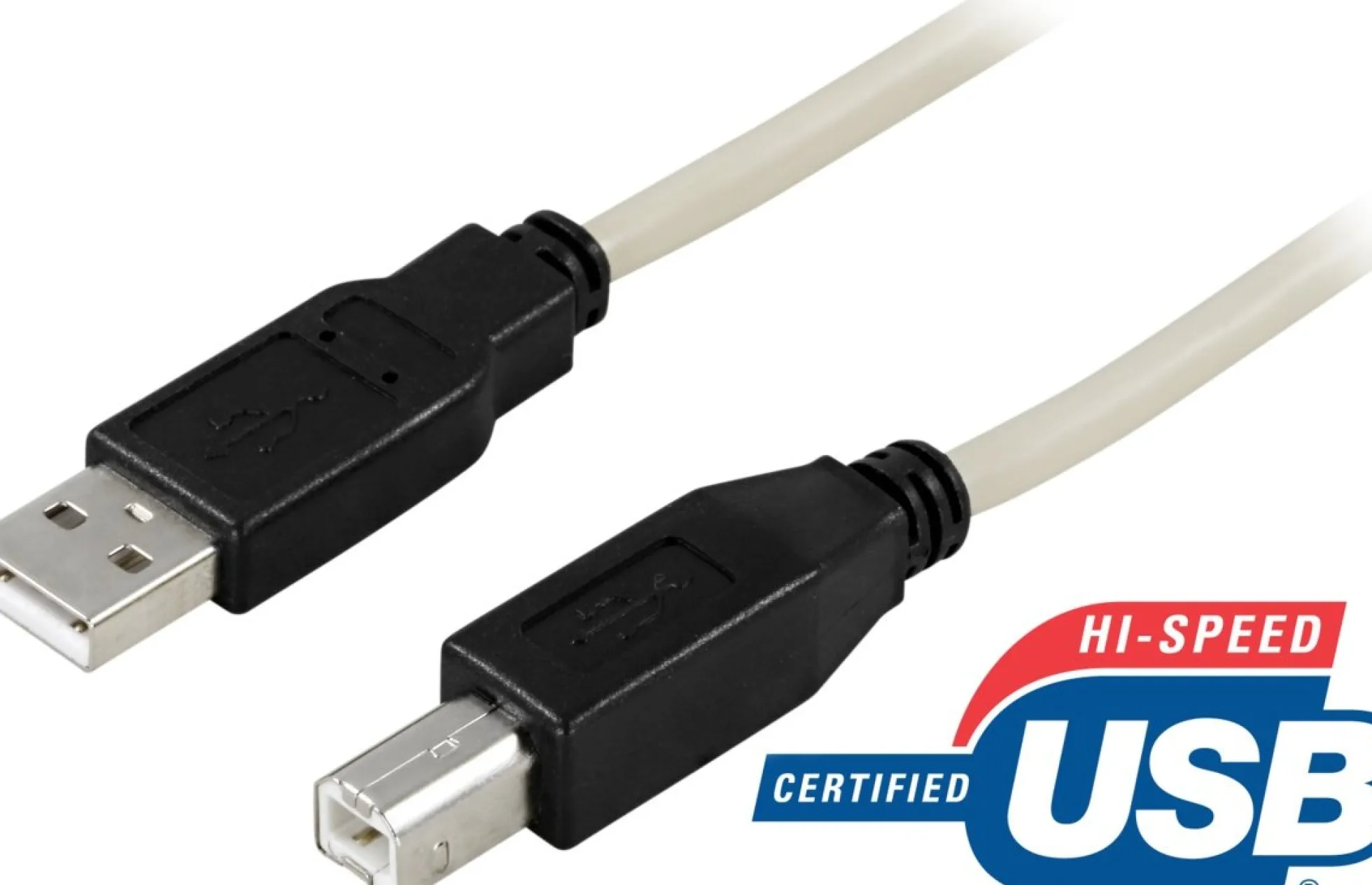 DELTACO USB 2.0 kabel Type A han - Type B han 2m, beige