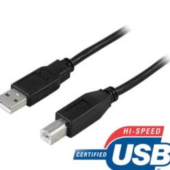 DELTACO, USB 2.0 kabel, USB-A han - USB-B han, 3m, sort