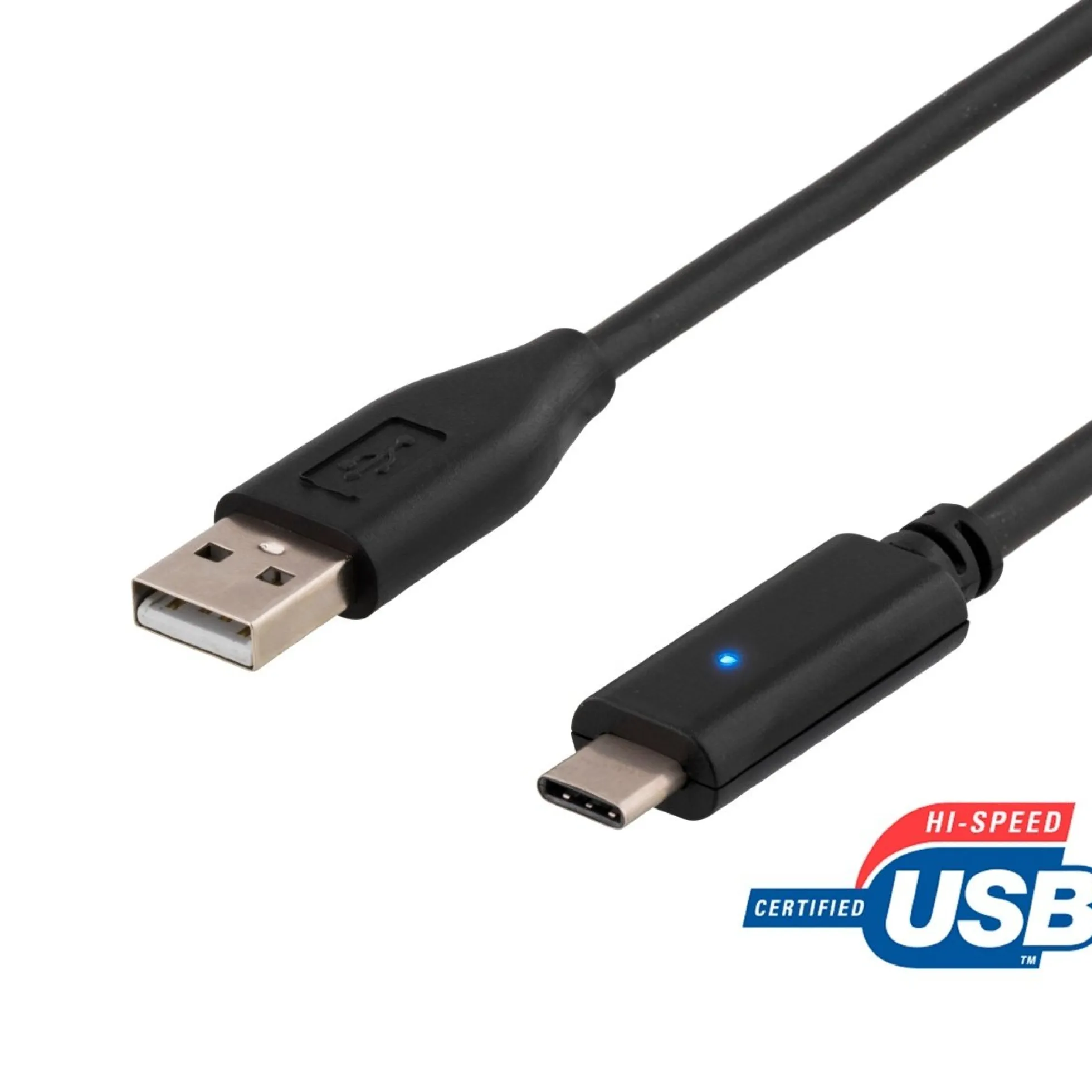 DELTACO, USB 2.0 kabel, USB-C han - USB-A han, 0.5m, sort