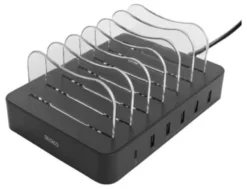 DELTACO USB ladestation, 5x USB-A, 1x USB-C fast charge, sort