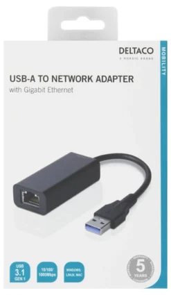 DELTACO USB 3.0 netværksadapter med internt flash-hukommelse, Gigabit