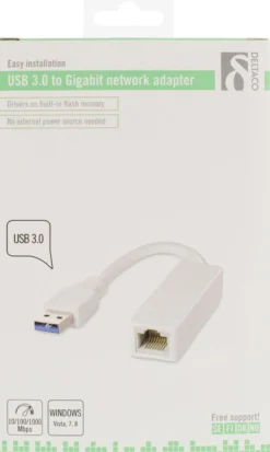 DELTACO USB 3.0 netværksadapter med internt flash-hukommelse, Gigabit
