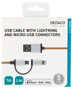 DELTACO USB-synk-/opladerkabel til iPod, iPhone, iPad og andre enheder