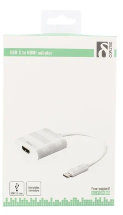 DELTACO, USB 3.1 til HDMI adapter, USB-C han - HDMI hun, hvid
