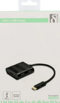 DELTACO, USB 3.1 til HDMI adapter, USB-C han - HDMI hun, sort