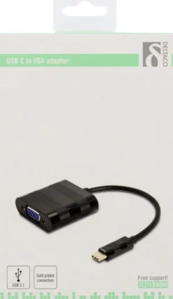 DELTACO, USB 3.1 til VGA adapter, USB-C han - VGA hun, sort