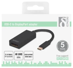 DELTACO USB 3.1 to DisplayPort adapter, USB type C - DP hun , sort