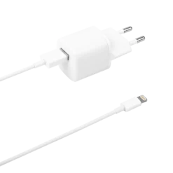 DELTACO USB wall charger, USB-A, 2,4 A, incl. 1 m USB-A to Lightning