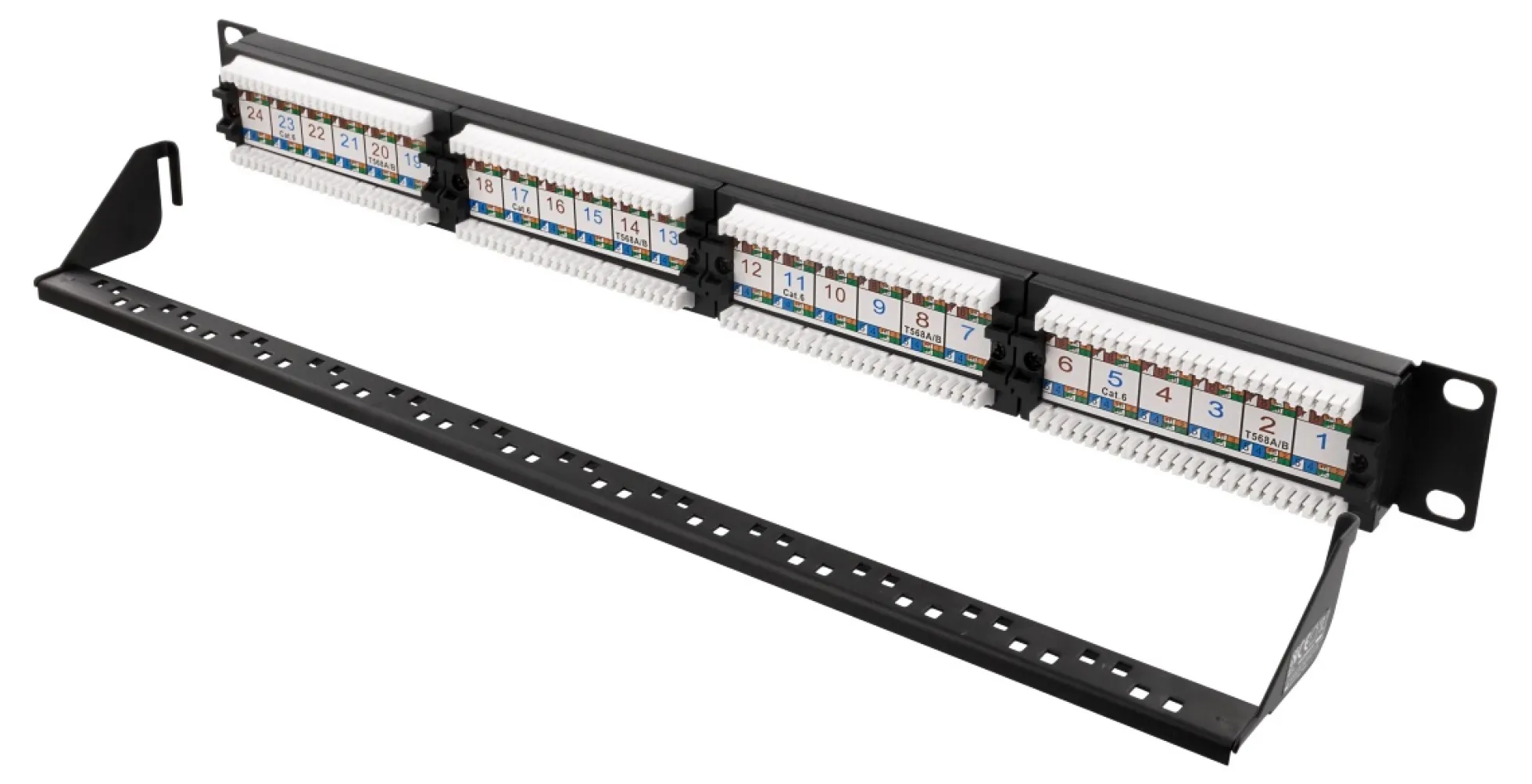 DELTACO UTP patch panel, 24xRJ45, Cat6, krone terminal, 1U, 19", sort