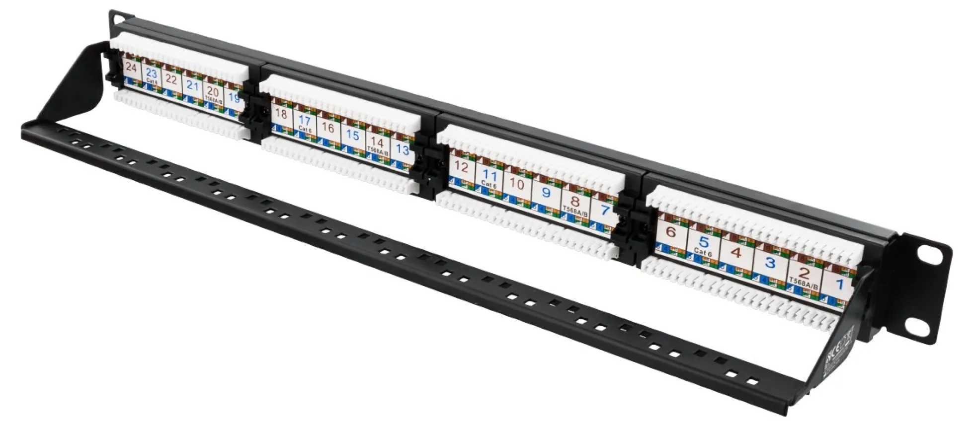 DELTACO UTP patch panel, 24xRJ45, Cat6, krone terminal, 1U, 19", sort