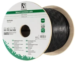 Deltaco U/UTP Cat6 installationskabel, udendørs, 100m, sort
