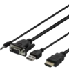 DELTACO VGA & Audio - HDMI cable, USB powered, 1m, sort