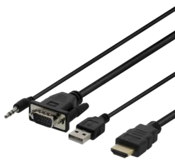 DELTACO VGA & Audio - HDMI cable, USB powered, 1m, sort