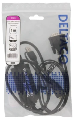 DELTACO VGA & Audio - HDMI cable, USB powered, 1m, sort
