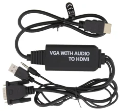 DELTACO VGA & Audio - HDMI cable, USB powered, 1m, sort
