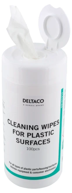 DELTACO Wet Wipes for plastic surfaces, 100pcs, non-alcoholic, hvid