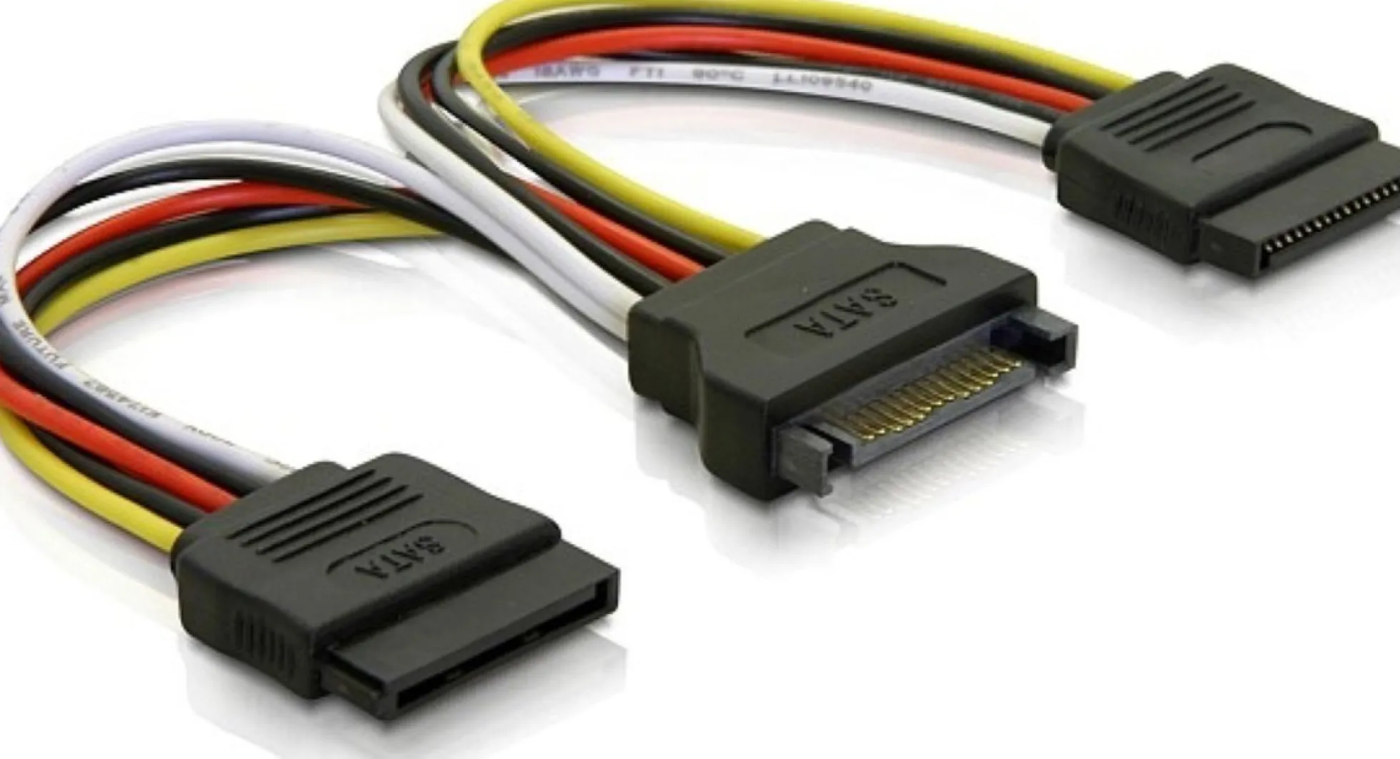 DELTACO Y-strømadapter til 15-pin SATA-strøm, til 2 harddiske, 10 cm