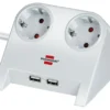 Desktop Power vit med 2xUSB charger 1,8m kabel. 2-vägs