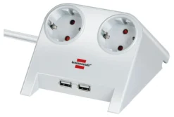 Desktop Power vit med 2xUSB charger 1,8m kabel. 2-vägs