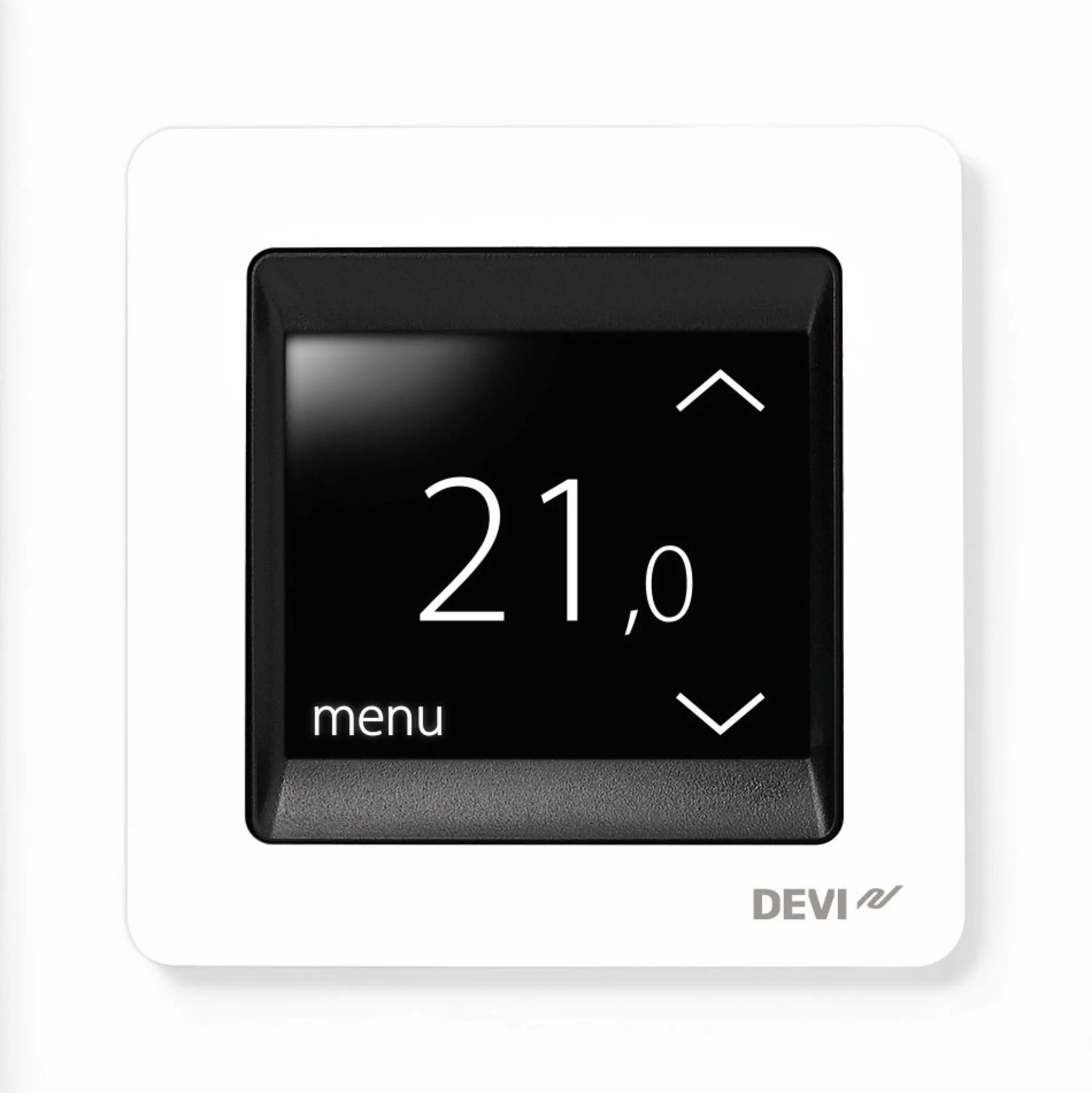 DEVIreg™ Touch – Digital rum- og gulvvarmetermostat med ledningsføler, rumføler og ramme (5 til 35° C),