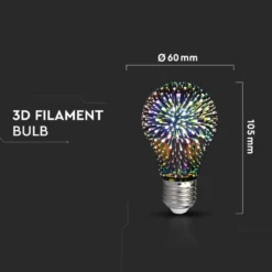 3D LED pære, 3W, E27, 3000K, RA80