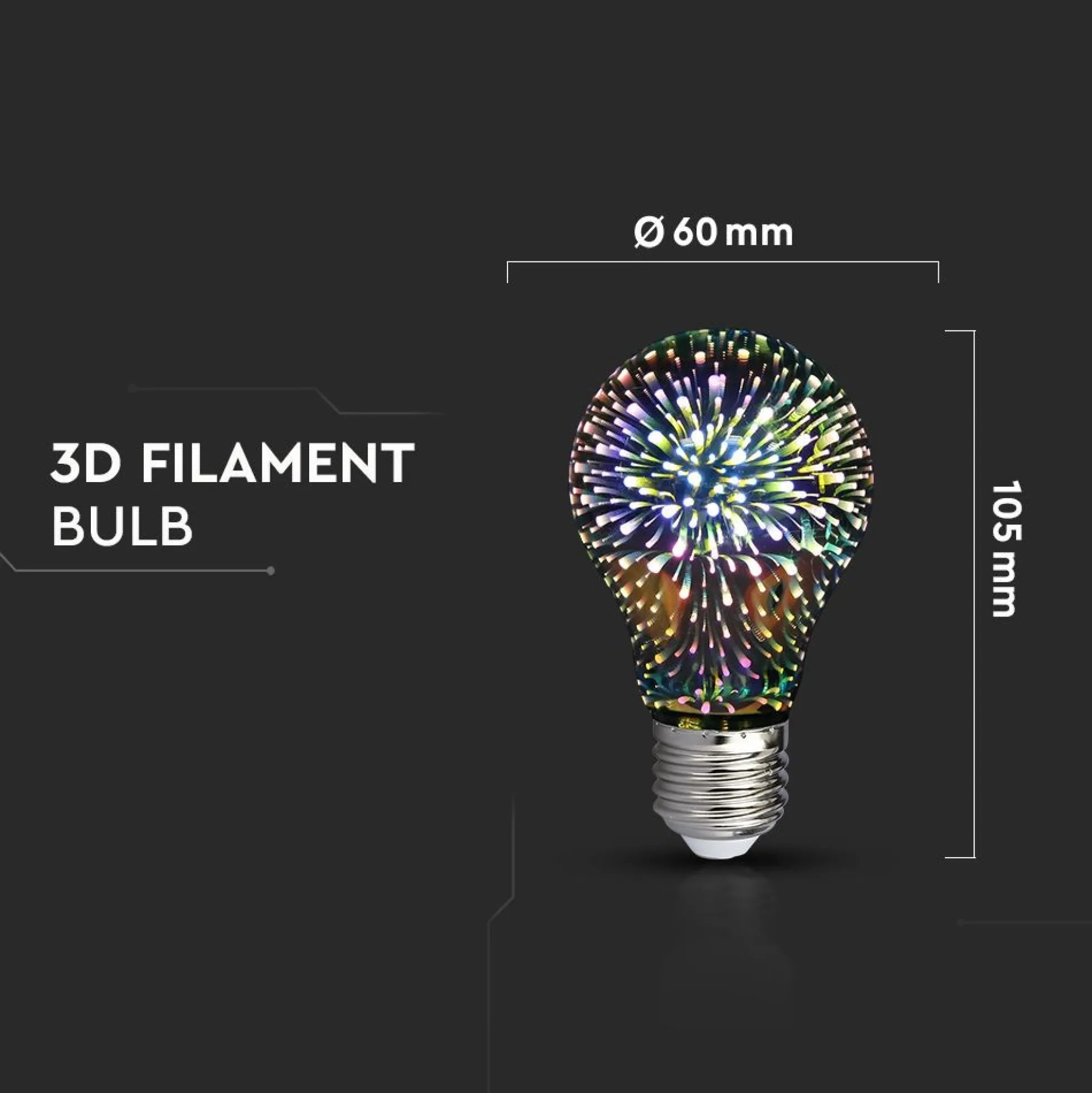 3D LED pære, 3W, E27, 3000K, RA80